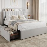 Garvee Full Bed Frame with Storage Headboard, Kids Bed Frame with 2 Drawers, Boucle Upholstered Platform Bed, Grey, Easy Assembly - Grey