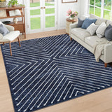 Garvee Bedroom Area Rug 5x7 Geometric Rug Machine Washable Living Room Area Rug Non Slip Stain Resistant Large Dining Room Throw Rug Ultra Soft Contemporary Carpet for Home Decor Office, Navy - Navy Blue