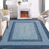 Garvee Bordered Grey Blue 9x12 Washable Area Rug, Modern Braided Print Non-Slip Soft Boho Low Pile Foldable Thin Polyester for Bedroom Dining Room Nursery - Grey Blue