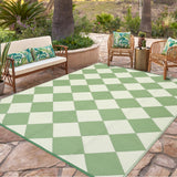 Garvee 8x10 Outdoor Rug Waterproof Plastic Straw Rug Reversible Mat Lightweight Large Area Patio Porch Backyard Camping RV Beach Balcony Checkered Green - Green