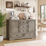 Garvee 47" Farmhouse Sideboard Buffet Cabinet, Kitchen Storage Cabinet with 5 Drawers and 2 Doors, Grey, 47 Inches, Adjustable Shelves - Grey