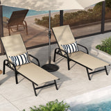 Garvee Outdoor Lounge Chair Adjustable Patio Reclining Chaise Textilene Fabric Poolside Garden Balcony Khaki Set of 2 - Khaki