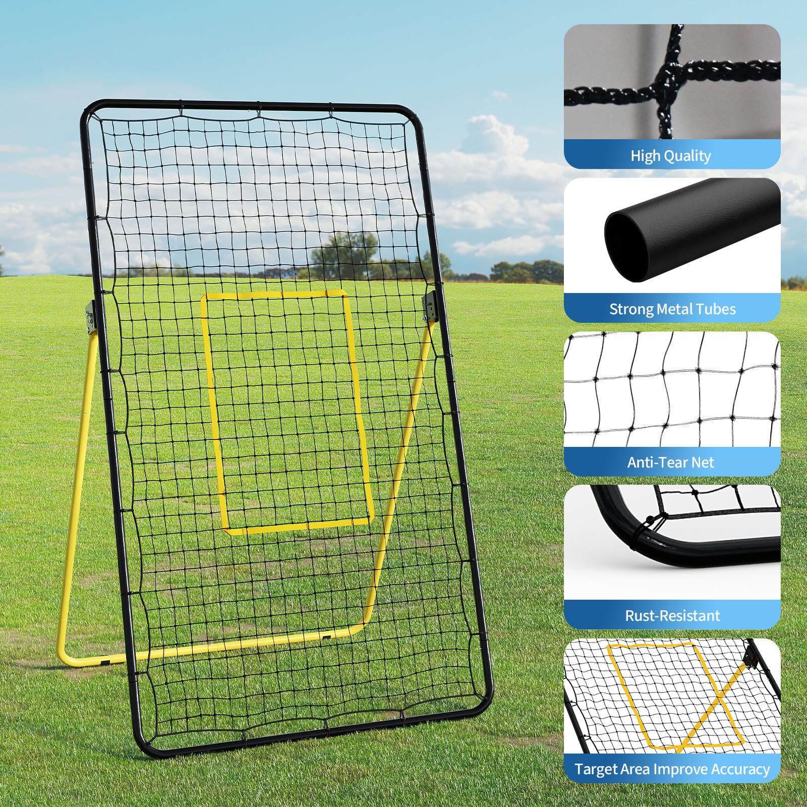 Durable volleyball rebounder with strong metal tubes and anti-tear net