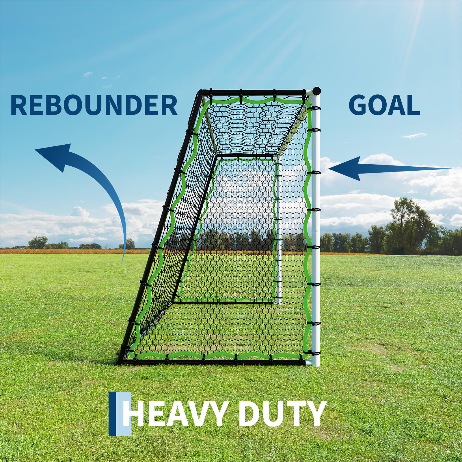 Soccer goal with rebounder and goal combination design