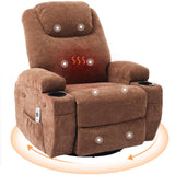 Garvee 360 Swivel Rocker Recliner Chair with Massage and Heat for Living Room and Nursery, Durable Fabric, Soft Cushioning, Grey - Brown