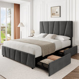 Garvee Twin Size Bed Frame with Adjustable Headboard and 2 Storage Drawers, Upholstered Platform Bed Frame with Wooden Slats Support, No Box Spring Needed, Dark Grey (Twin) - Dark Grey
