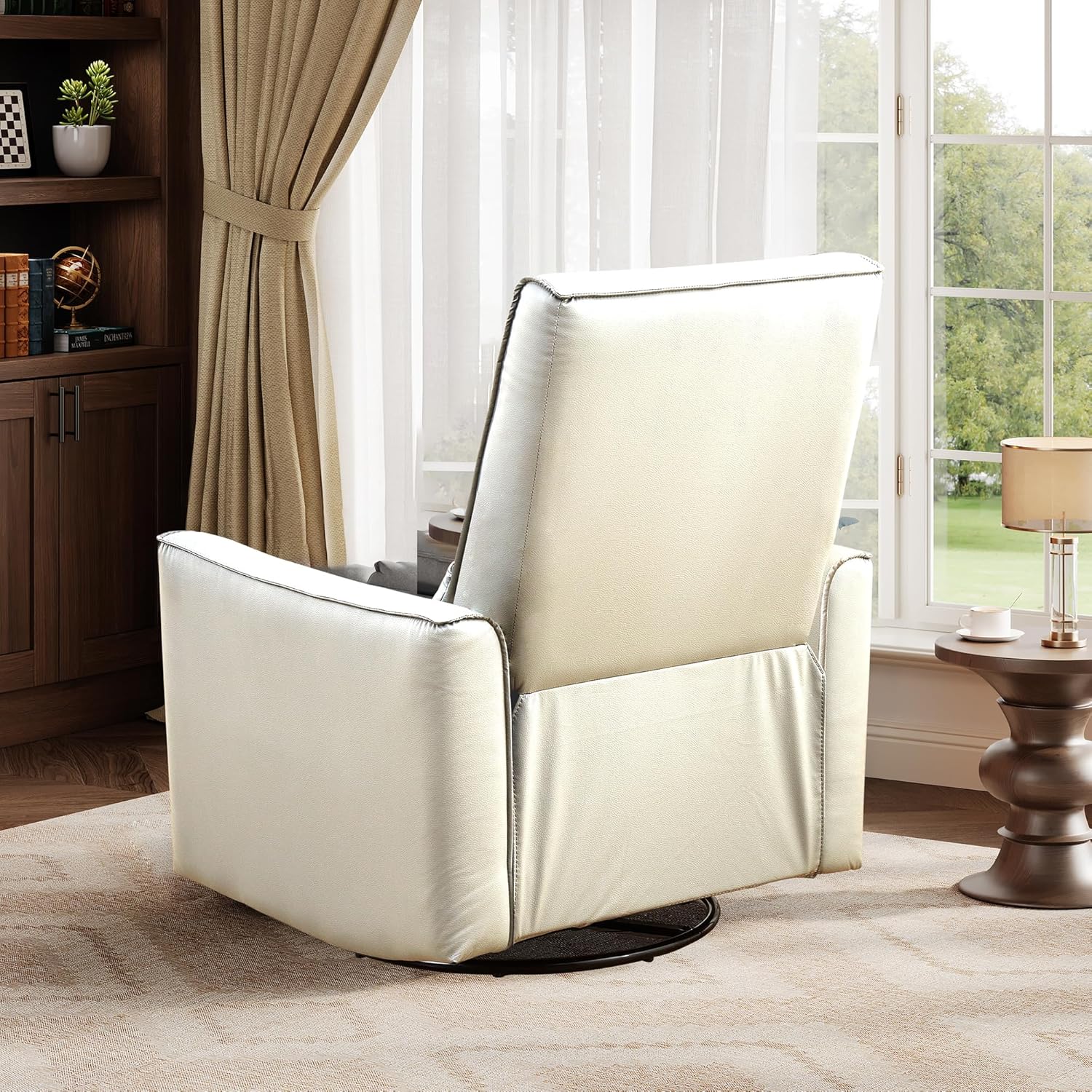 Fauteuil inclinable manuel Garvee pivotant et à bascule pour adultes, fauteuil inclinable à bascule et coulissant avec assise profonde en cuir PU et dossier haut pour chambre d'enfant, salon, chambre à coucher et salle de cinéma maison, beige