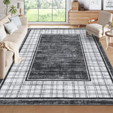 Garvee Washable Rugs for Living Room 9x12 Grey Ultra Soft Non-Slip Checkered Rug - Grey