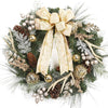 Garvee 24" Christmas Wreath, Outdoor Christmas Wreath for Front Door, Battery Operated Xmas Wreath with Gold Ball Ornaments Pine Cones Antlers 20 LED Lights for Home Holiday Decor