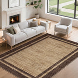 Garvee 10x13 Washable Rugs for Living Room Brown Modern Border Stain Resistant Non Shedding Soft Touch Carpet - Border - Brown