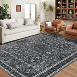 Garvee Living Room Rug Moroccan Trellis Washable 8x10 Dark Grey Ultra-Soft Non-Slip Indoor Carpet - Dark Grey