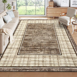 Garvee Washable Rugs for Living Room 9x12 Brown Ultra Soft Non-Slip Checkered Rug - Brown