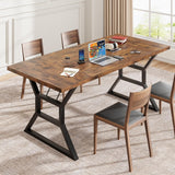 Garvee 70.9" Dining Room Table for 6, Rectangular Wooden Table with Heavy Duty Metal Legs, Rustic Brown, Family Gatherings