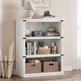 Garvee 3 Tier Bookcase, Farmhouse Book Shelf with Storage Open Display Bookshelves, 43.3" Low Book Case Wooden 3 Shelf Bookcase Home Decor Furniture for Home Office, Living Room, Bed Room - White - White