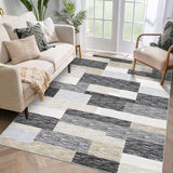 Garvee Washable Rugs 9x12 Large Modern Geometric Floor Carpet, Stain-Resistant Low Pile Throw Rug with Non-Slip Backing, Contemporary Accent Rug for Kitchen, Office, Gray Camel - Gray Camel