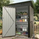 Garvee Outdoor Storage Shed 5X3 Ft Steel Frame Rust-Resistant Lockable Door Spacious Garden Organizer Grey - Brown