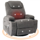 Garvee 360 Swivel Rocker Recliner Chair with Massage and Heat for Living Room and Nursery, Soft Fabric, Sturdy Wood Frame, Gray - Gray