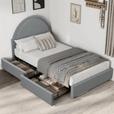 Garvee Twin Size Bed Frame With Storage Drawers, Upholstered Boucle Platform Bed, Round Headboard, Grey, Modern Bedroom Furniture - Grey