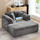 Garvee 59" Oversized Chaise Lounge Chair Indoor, Comfy Corduroy Sleeper Couch with USB Port, Grey - Gray