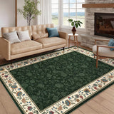 Garvee Green Floral Rugs 9x12 Washable Non Slip Area Rug for Living Room Bedroom Indoor Vintage Geometric Bordered Low Pile Home Decor - Green