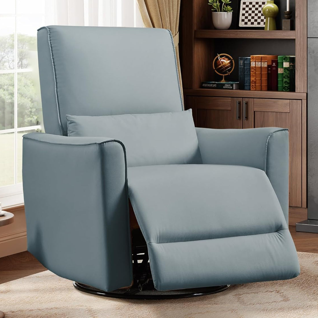 Fauteuil inclinable pivotant Garvee pour chambre de bébé, fauteuil à bascule inclinable avec siège profond en cuir PU et dossier haut pour chambre d'enfant, salon, chambre à coucher et salle de cinéma maison, gris