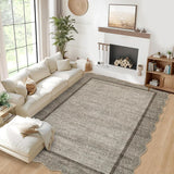 Garvee Scalloped Washable Rugs 9x12 Area Rug Brown for Bedroom Living Room Nursery Dining Room Modern Farmhouse Low Pile Soft Stain Resistant - Brown