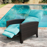 Garvee Wicker Reclining Patio Chair with Adjustable Back and Footrest, Outdoor Recliner Chair, Extended Footrest, Removable Cushion, Garden, Blue - Blue