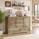 Garvee 47" Farmhouse Sideboard Buffet Cabinet with 5 Drawers and 2 Doors, Kitchen Storage, Oak, Adjustable Shelves, Rustic Style - Oak