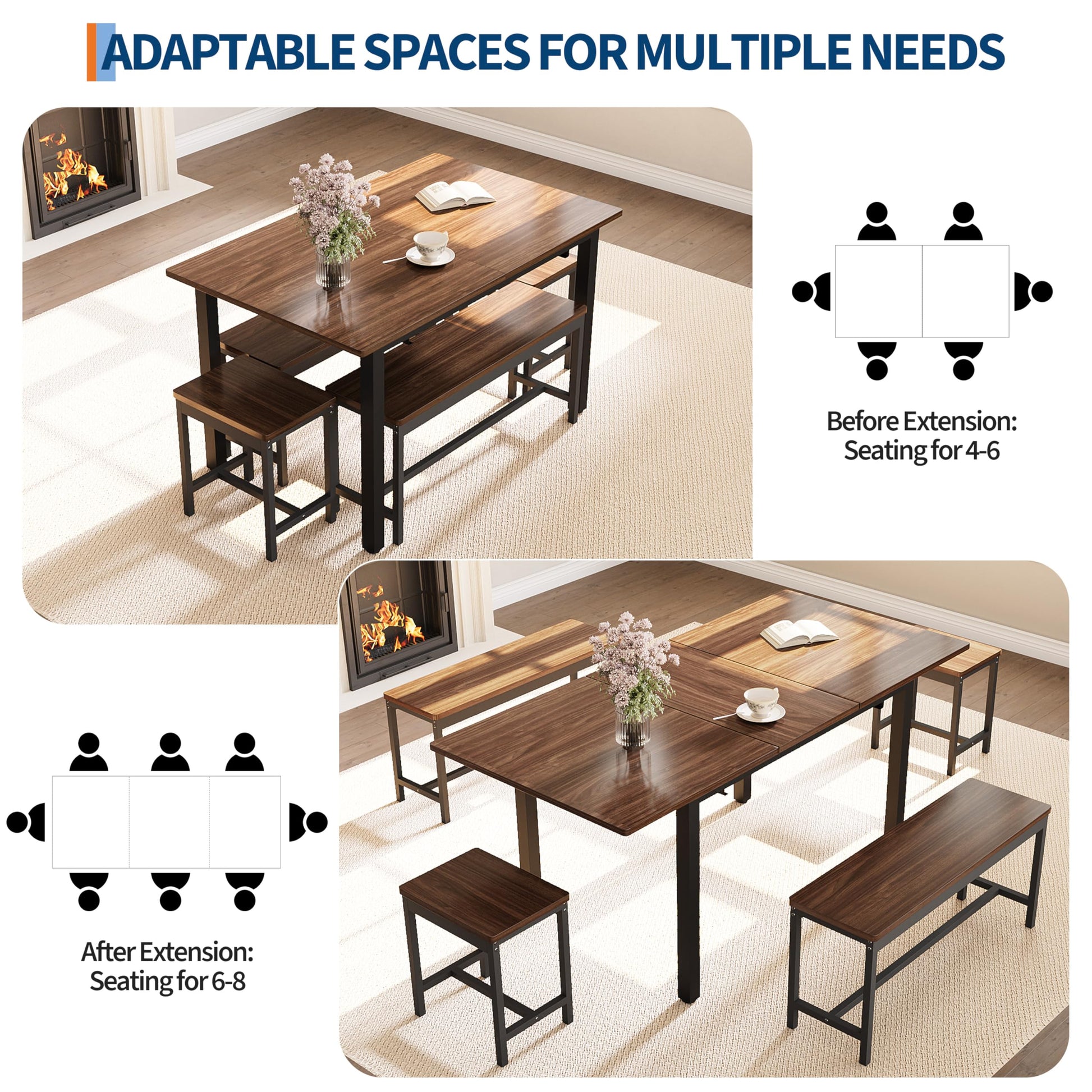Table à manger extensible pouvant accueillir de 4 à 8 personnes