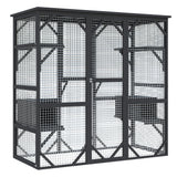 Garvee Outdoor Window Cat Enclosure Large Cedar Wood Multi-Level Platforms Secure Wire Mesh Spacious Walk-in Cage for Outdoor Cats - Black