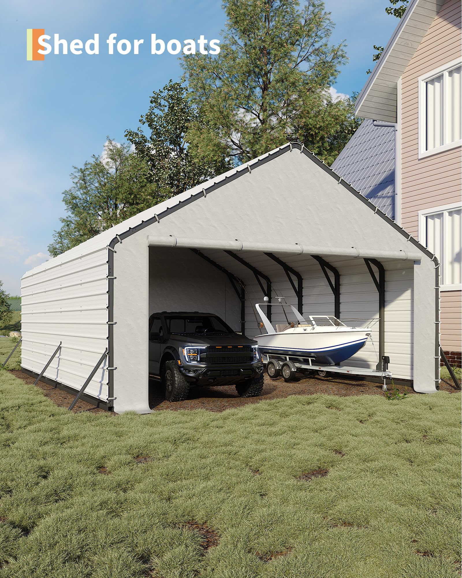 Enclosed carport space for boats and equipment