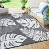 Garvee Outdoor Plastic Straw Rug 9x12 Grey Waterproof UV Resistant Reversible Patio Mat with Portable Bag & Stakes for Balcony Deck Yard - Grey&White