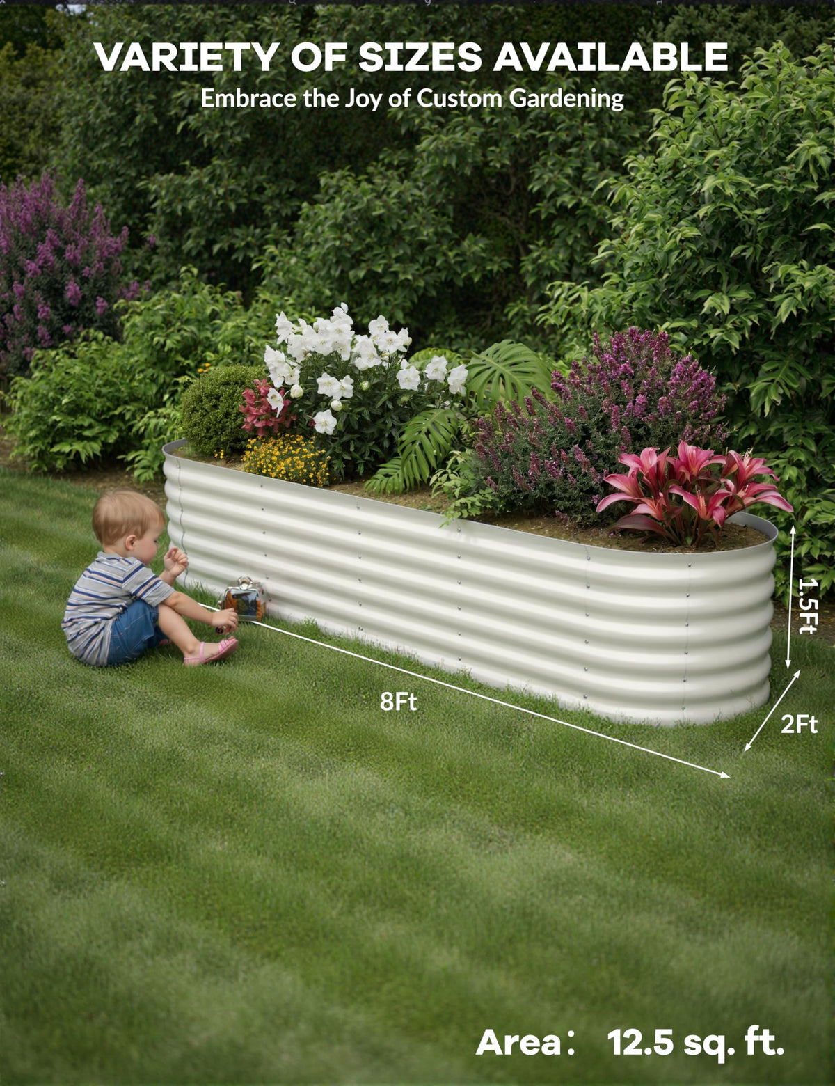 Garvee 2 Pcs Galvanized Raised Garden Bed, Beige, 8' X 2' X 1.5' growing layout