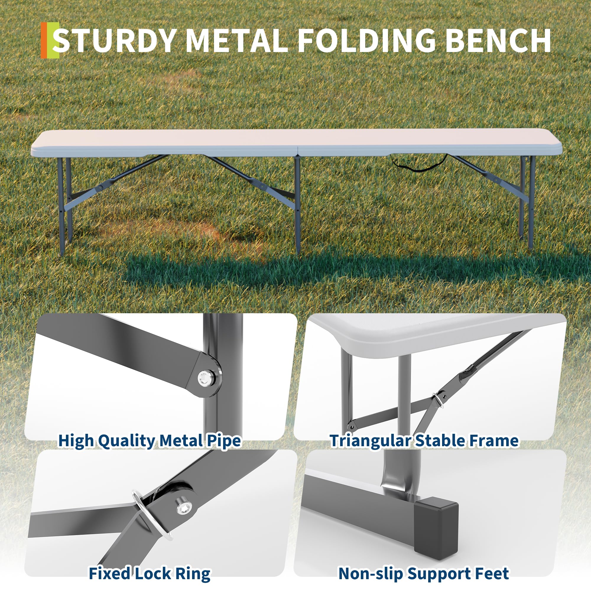 white HDPE folding bench seat for weather resistant outdoor use