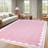 Garvee Modern Pink 9x12 Scalloped Washable Area Rugs for Living Room, Solid Rug for Bedroom Girls, Non Slip Throw Mat With Rubber Back, Soft Dorm Nursery Carpet for Dining Room