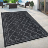 Garvee 10x14 Outdoor Rug Waterproof Reversible Patio Mat Plastic Straw Rug for RV Camping Balcony Deck Backyard Black/Grey - Black/Grey