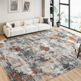 Garvee Washable Rug 9x12 for Living Room, Soft Abstract Non-Slip Bedroom Rug Foldable, Ultra-Thin Stain Resistant Vintage Large Area Rug for Bedroom Dining Room (Grey/Rust, 9'x12') - Grey & Rust