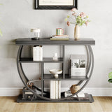 Garvee Entryway Table with Storage Industrial 4-Tier Console Table Black Wood Grain for Living Room Hallway Foyer - Black