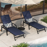 Garvee Outdoor Lounge Chair Adjustable Patio Reclining Chaise with Textilene Fabric Navy Blue Set of 2 for Patio Garden Poolside Balcony - Navy Blue