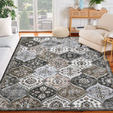Garvee 9x12 Washable Moroccan Rug for Living Room - Vintage Style, Non-Slip, Stain-Resistant Faux Wool, Ideal for Bedrooms, Offices - Grey-Taupe