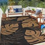 Garvee Outdoor Plastic Straw Rug 9x12 Brown, UV Resistant Waterproof Patio Rug, Reversible Camping Mat with Portable Bag & Stakes for Balcony Deck Yard - Black&Brown