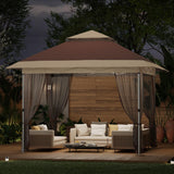 Garvee 12x12ft Instant Pop Up Gazebo Waterproof Canopy Tent with Mosquito Netting Outdoor Shelter Dark Brown - Dark Brown (Top Cloth) + Khaki