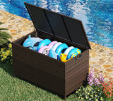 Garvee 125 Gallon Large Deck Box Waterproof PE Rattan Outdoor Storage Box with Handles and Wheels for Garden Balcony Porch Pool Yard 52"L x 22"W x 25"H - Brown