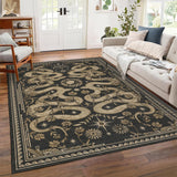 Garvee Snake 8x10 Living Room Rugs Washable Non Slip Bedroom Rugs Low Pile Large Stain Resistant Thin Carpet for Dining Room Office, Dark Grey - Snake/Dark Gray