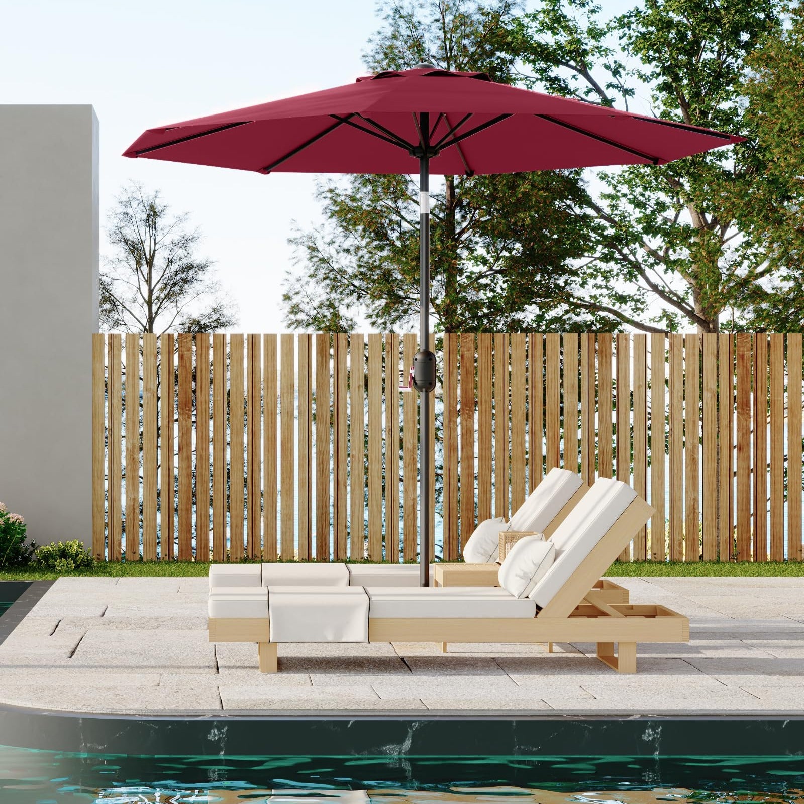 dark red 9 foot patio umbrella outdoor coverage detail