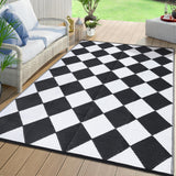 Garvee Outdoor Plastic Straw Rug Waterproof Reversible Patio Camping Picnic Mat 8x10 Black/White Diamond - White