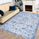 Garvee 8x10 Area Rugs for Bedroom Washable Rugs Boho Rug for Living Room Vintage Rug Non Slip Carpet Floral Throw Rugs Large Rug Stain Resistant Office Rug Classroom Rug 8'x10' Blue - Blue