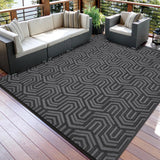 Garvee Outdoor Rug 10x14 ft Large Reversible Patio Mat Waterproof Lightweight Plastic Straw Rug for Patio Deck RV Camping Backyard Black Grey - Black/Grey