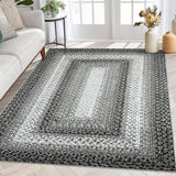 Garvee Bordered Grey 5x7 Boho Rug Washable Area Rug Braided Printed Area Rug Modern Indoor Floor Carpet Rustic Accent Rug Farmhouse Rug Geometric Rug for Living Room Bedroom Kitchen - Grey