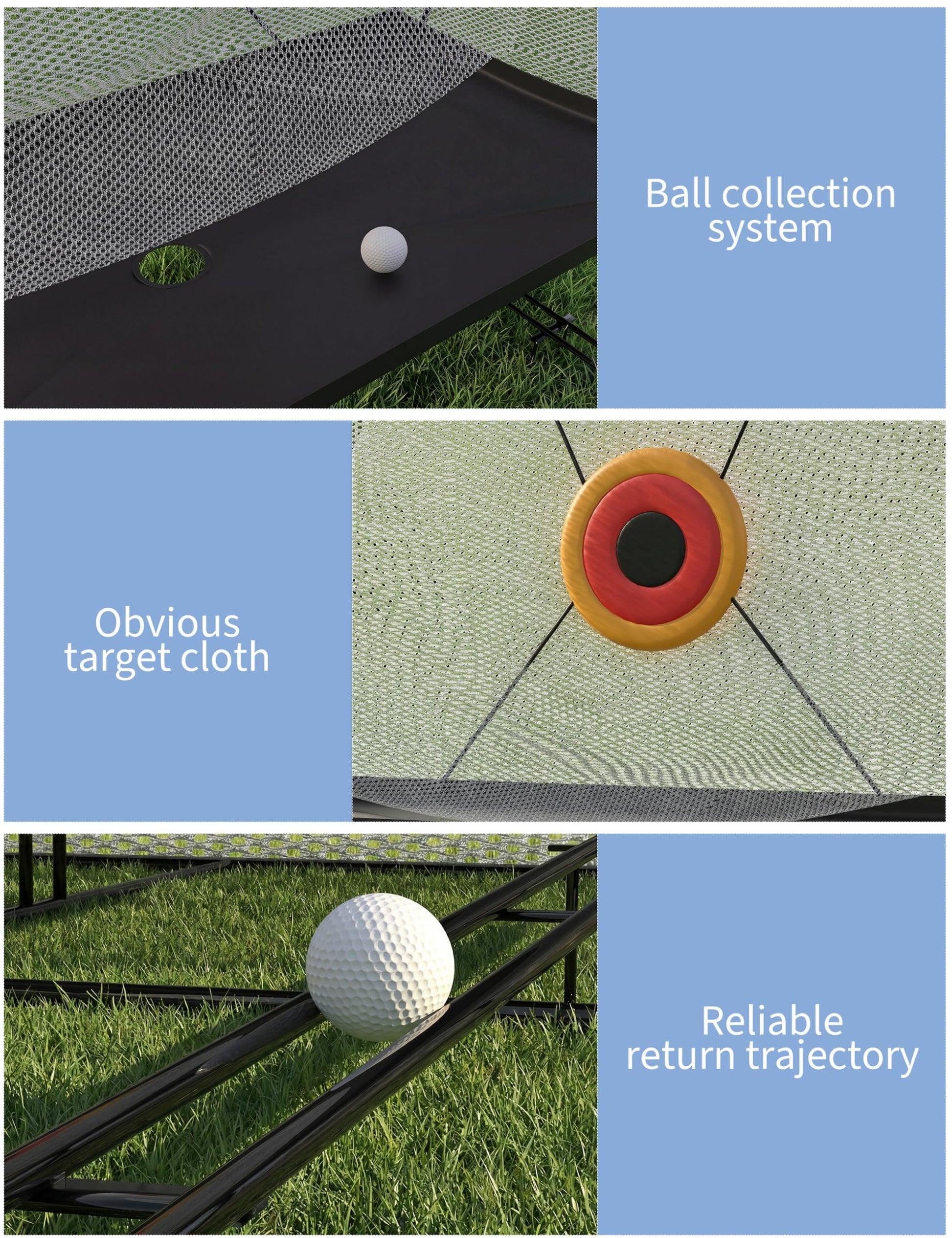 Filet de pratique de golf à retour de balle automatique avec toile cible